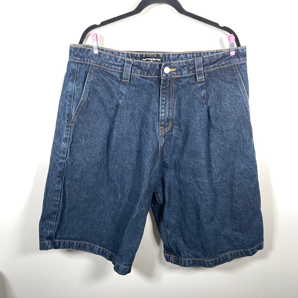 Shibuya Pool House New York Mens 38 Pleated Baggy Shorts Dark Wash Made in USA